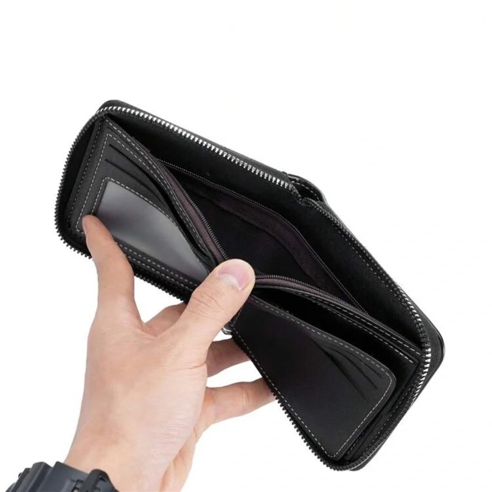 1pc New Men's Wallet Crocodile Grain PU Leather Multi-Function Zipper Casual